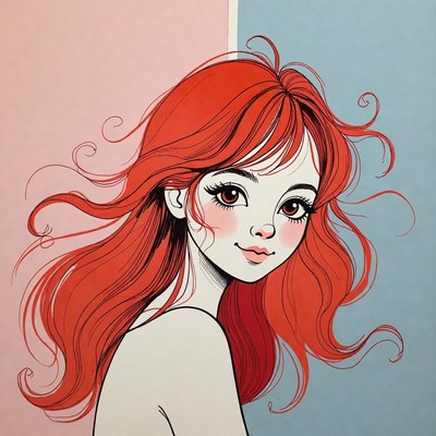 Anime girl with flowing red hair
