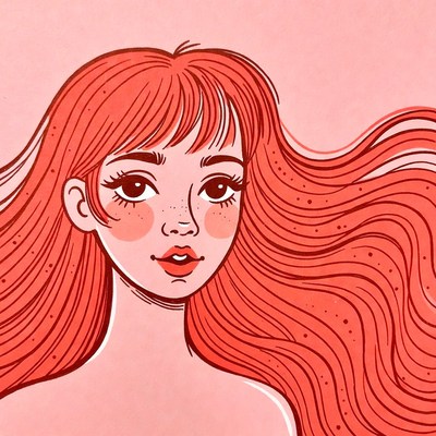Redhead girl with flowing hair