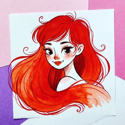 Anime girl with long red hair