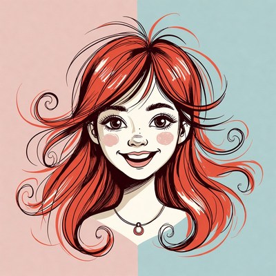 Smiling girl with red curly hair