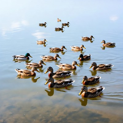 Flock of ducks swimming in water