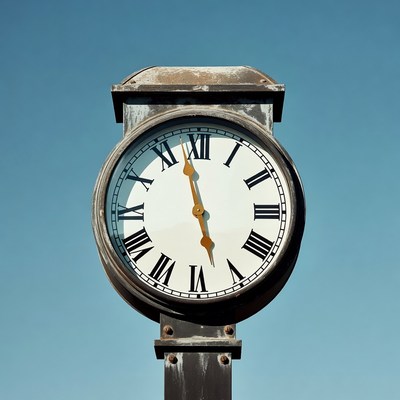 Rustic Clock on Blue Sky