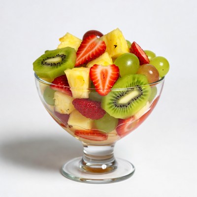 Colorful Fruit Salad in Glass Bowl