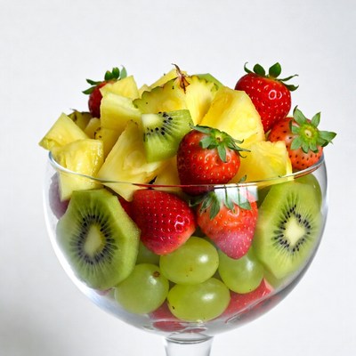 Fresh Fruit Salad in Glass Bowl