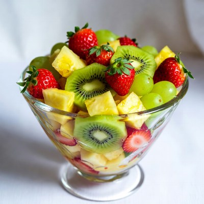 Fresh Fruit Salad in Glass Bowl
