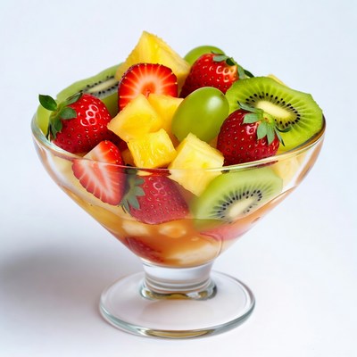 Fresh Fruit Salad in Glass Bowl