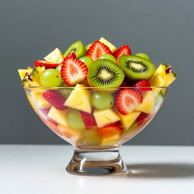 Colorful Fruit Salad in Glass Bowl