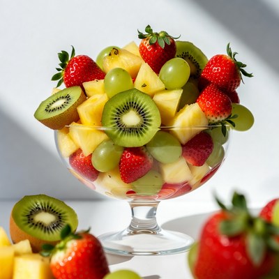 Fresh Fruit Salad in Glass Bowl