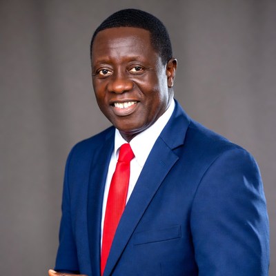 African man in blue suit red tie