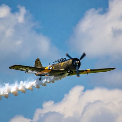 T-6 Texan flying with smoke trails