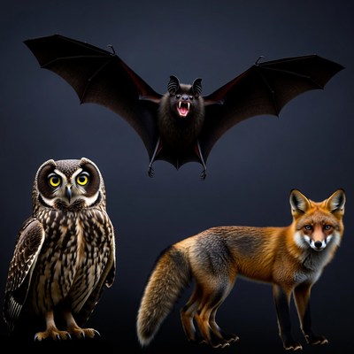 Owl, Fox, and Bat Illustration