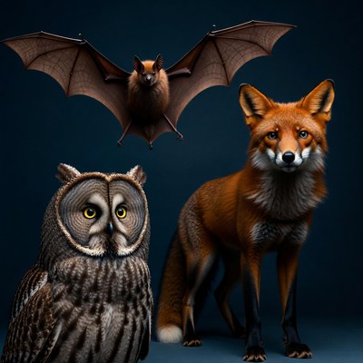 Owl Fox Bat Illustration