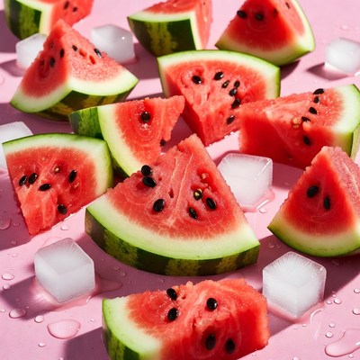 Watermelon Slices with Ice Cubes