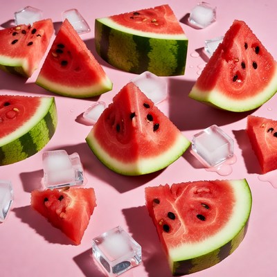 Watermelon slices with ice cubes