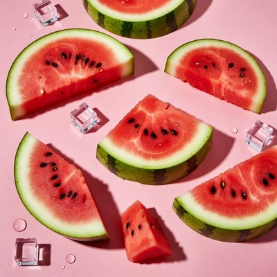 Fresh Watermelon Slices with Ice Cubes