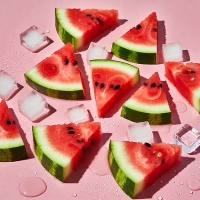 Watermelon Slices with Ice Cubes