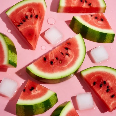 Watermelon Slices with Ice Cubes