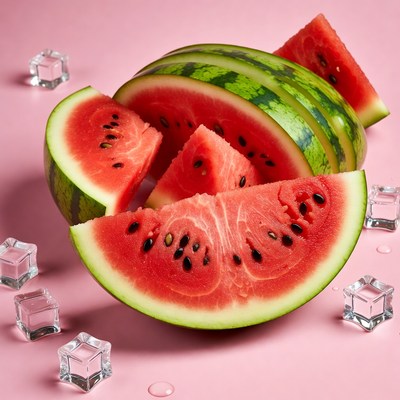 Sliced Watermelon with Ice Cubes