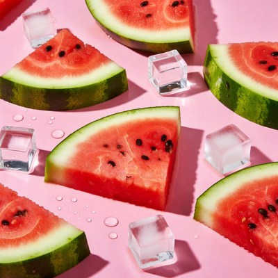 Watermelon slices with ice cubes