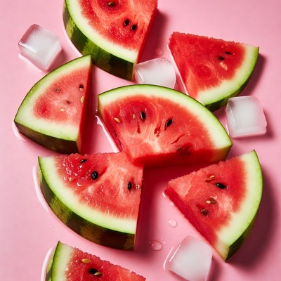 Watermelon slices with ice cubes