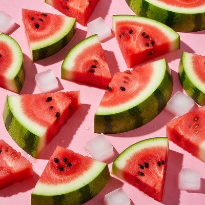 Watermelon slices with ice cubes