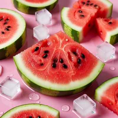 Watermelon slices with ice cubes