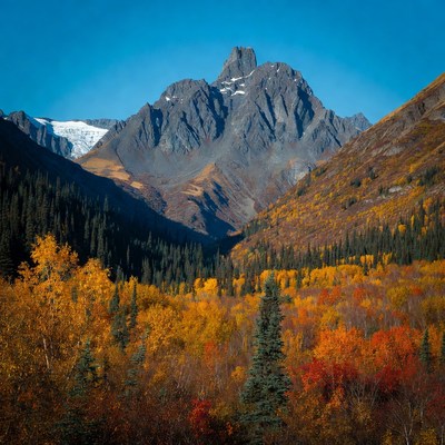 Majestic Mountain with Fall Foliage Valley