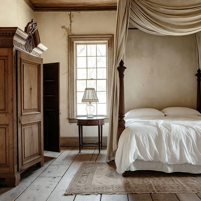 Vintage Canopy Bed in Old Bedroom