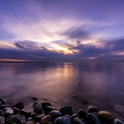 Starry Purple Sky over Calm Lake