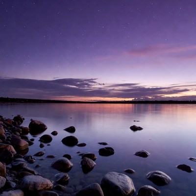 Purple Starry Sky over Calm Lake