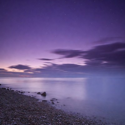 Purple Starry Night Seashore Landscape