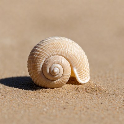 White seashell on sandy beach