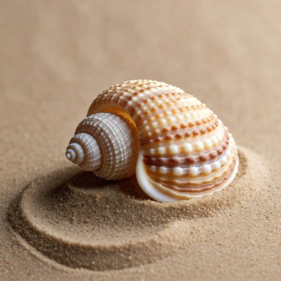 White seashell on sandy beach