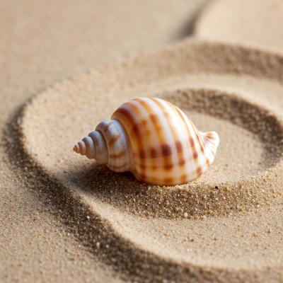 Conch shell on sandy beach