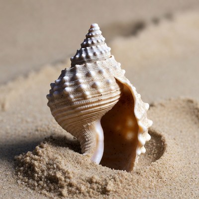 White seashell in sand