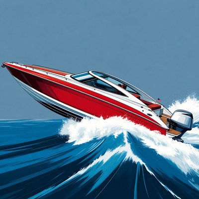 Red Speedboat Racing Through Waves