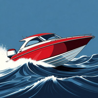 Red Speedboat Racing Through Waves