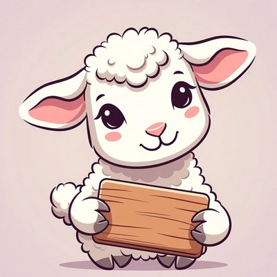 Cute cartoon lamb holding blank sign
