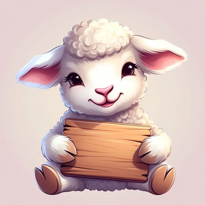 Cute lamb holding blank sign