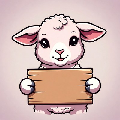Cute cartoon lamb holding blank sign