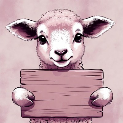 Cute lamb holding blank sign