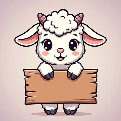 Cute cartoon sheep holding blank sign
