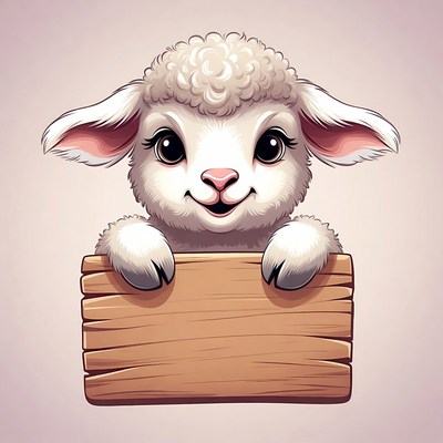 Cute lamb holding wooden sign