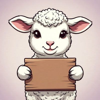 Cute lamb holding blank sign