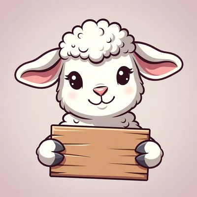 Cute cartoon lamb holding blank sign