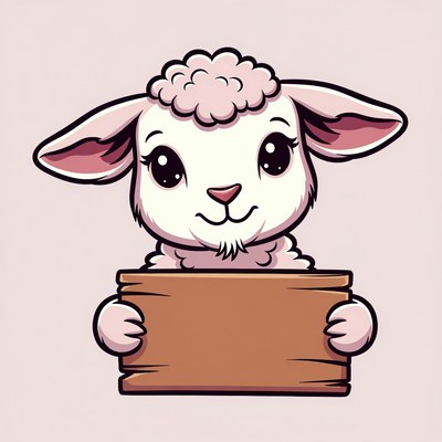 Cute cartoon lamb holding sign