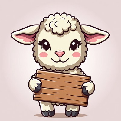Cute cartoon lamb holding blank sign
