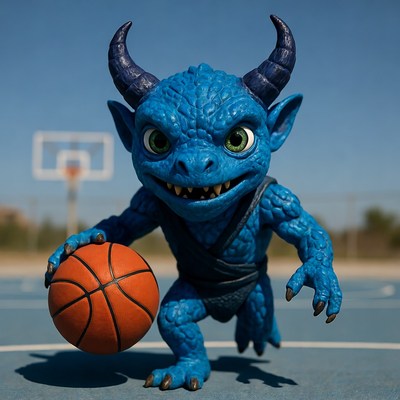 Blue Skylanders demon holding basketball