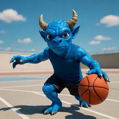 Blue goblin holding basketball