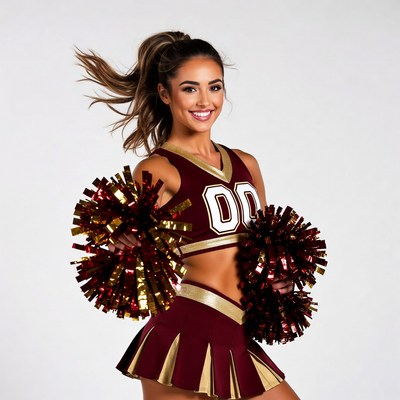 Smiling cheerleader with pom poms